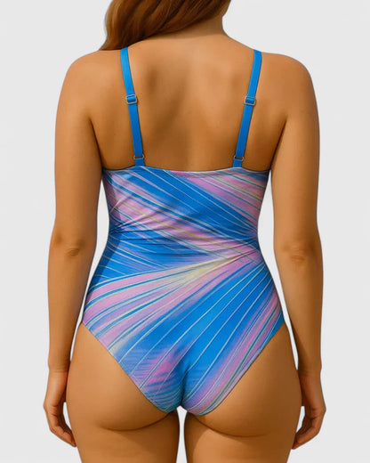 Elvara | Women’s Striped Wrap One Piece Swimsuit