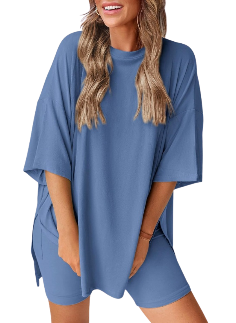 Women’s 2 Piece Summer Set Light – Loose Top and Biker Shorts
