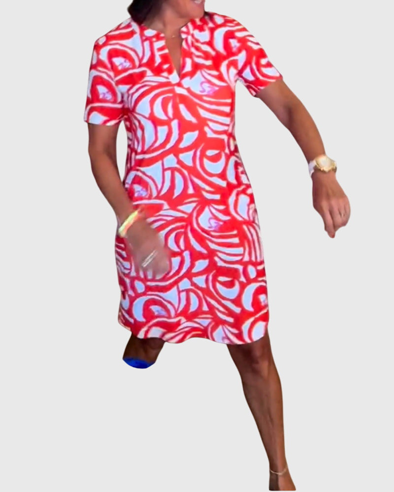 Virexa | Printed Short Sleeve Shift Mini Dress