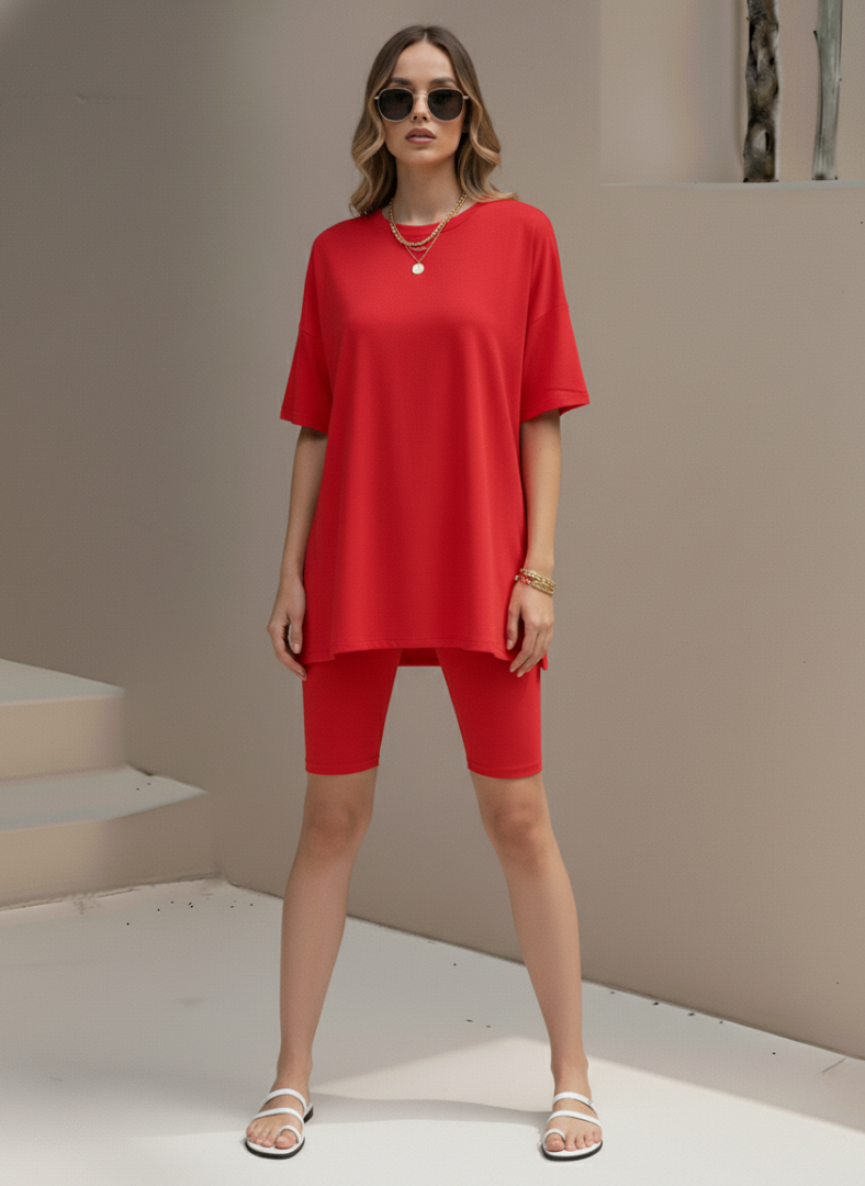 Women’s 2 Piece Summer Set Light – Loose Top and Biker Shorts
