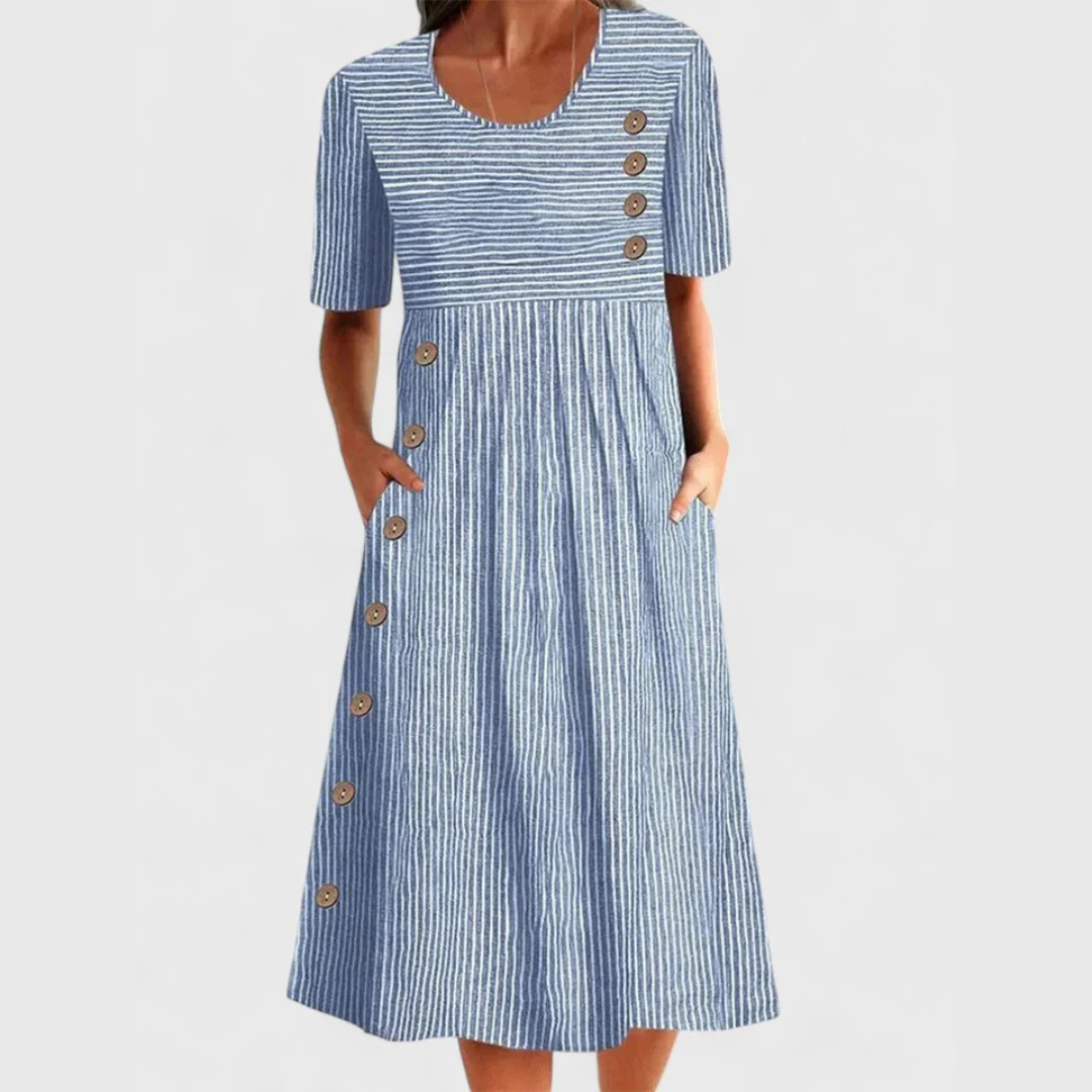 Striped Button Detail Midi Dress