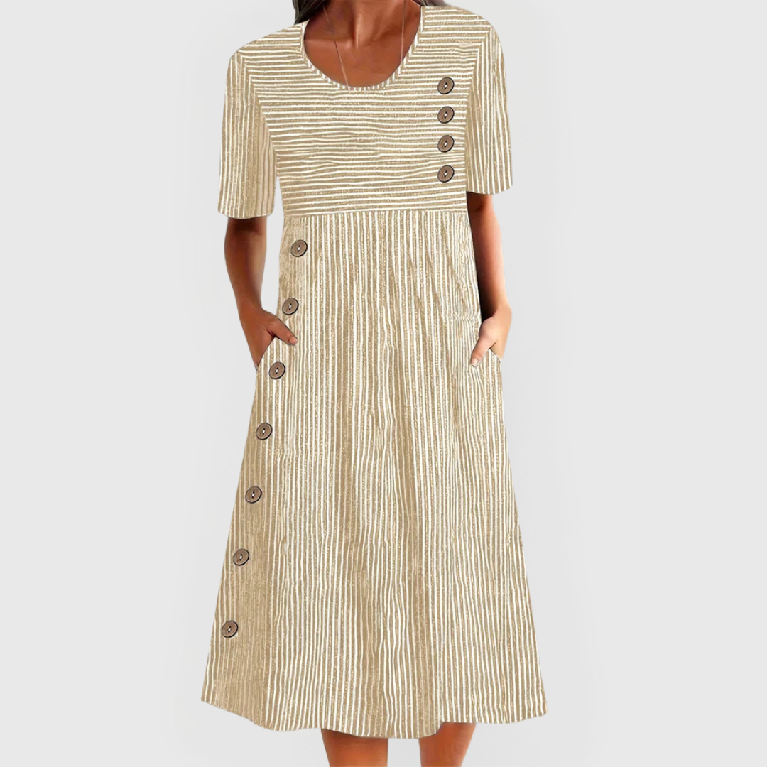 Striped Button Detail Midi Dress