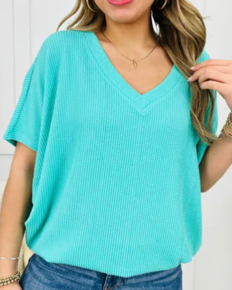 Serilda | Women’s Textured V-Neck Short Sleeve Knit Top