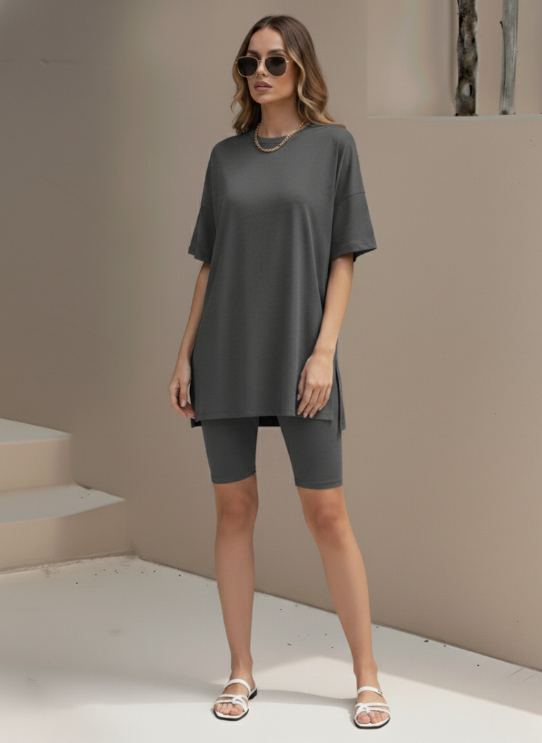 Women’s 2 Piece Summer Set Light – Loose Top and Biker Shorts
