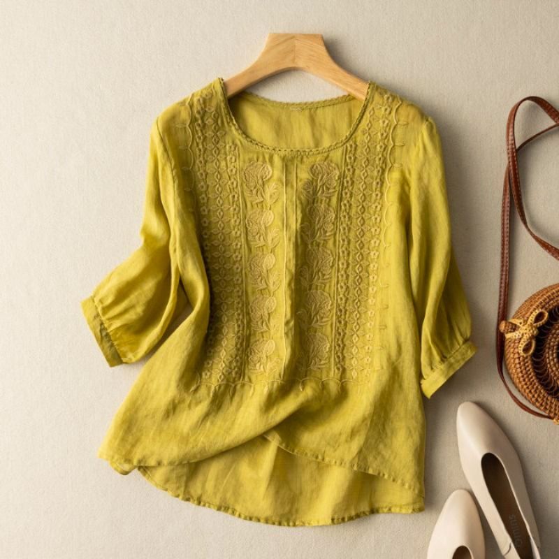 Mariselle | Women’s Embroidered Relaxed Long Sleeve Blouse