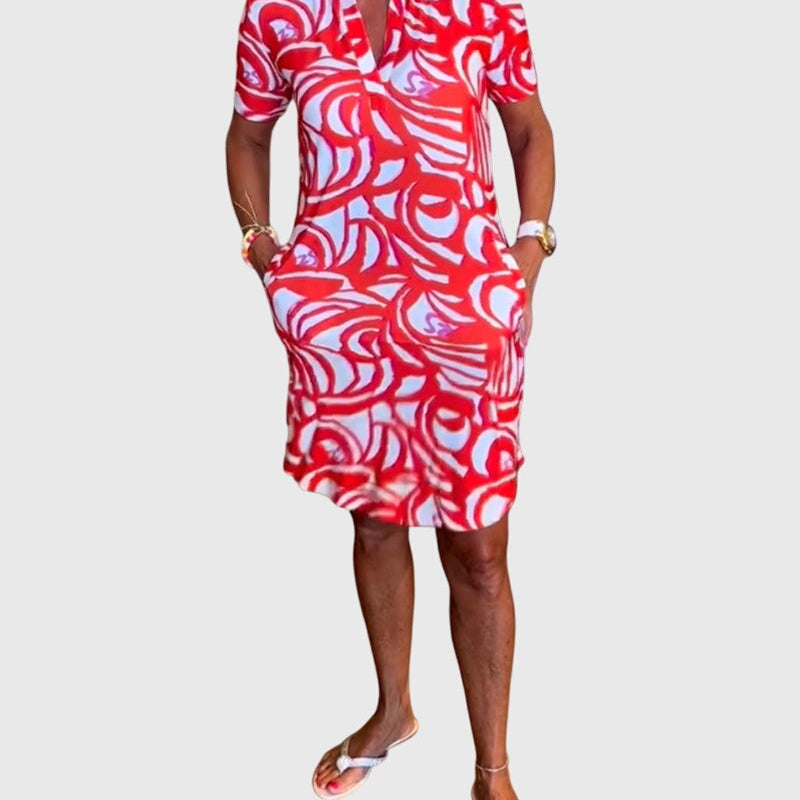Virexa | Printed Short Sleeve Shift Mini Dress