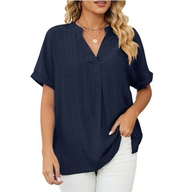 Women’s Short Sleeve Blouse – V-Neck Relaxed Fit Top