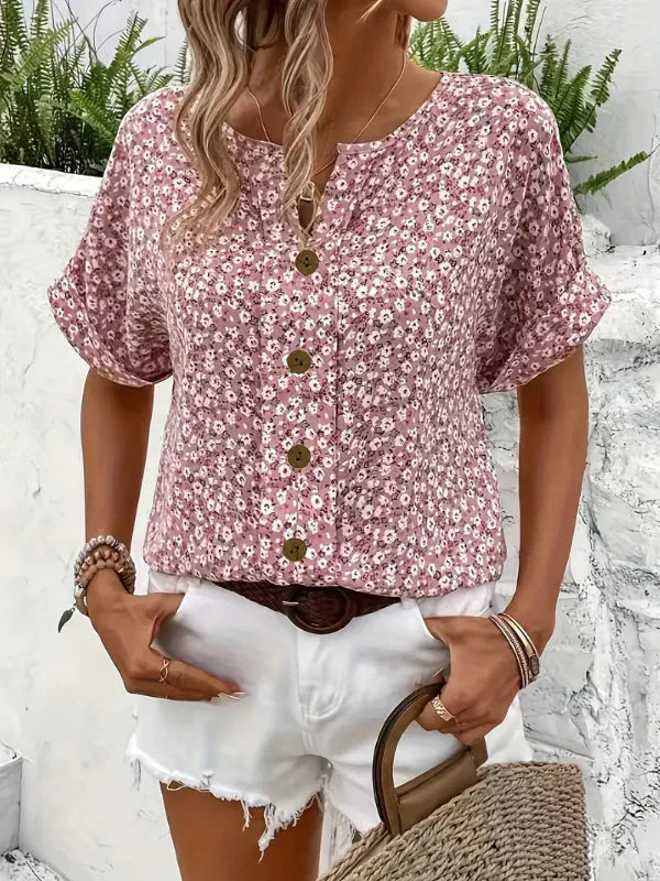 Floral Button Blouse – Casual Summer Top for Women