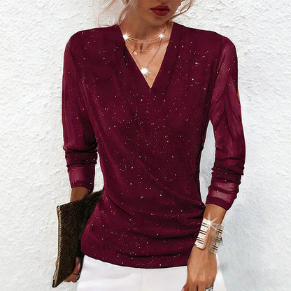 Mira | Women’s Shimmer V-Neck Evening Blouse