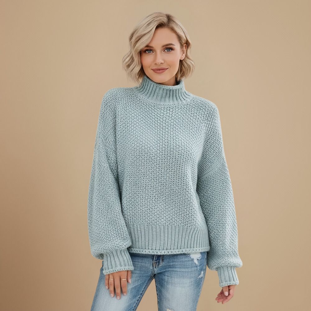 Waffle Knit Turtleneck Women Sweater