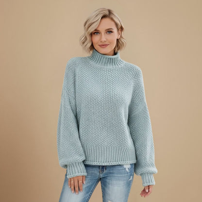 Waffle Knit Turtleneck Women Sweater