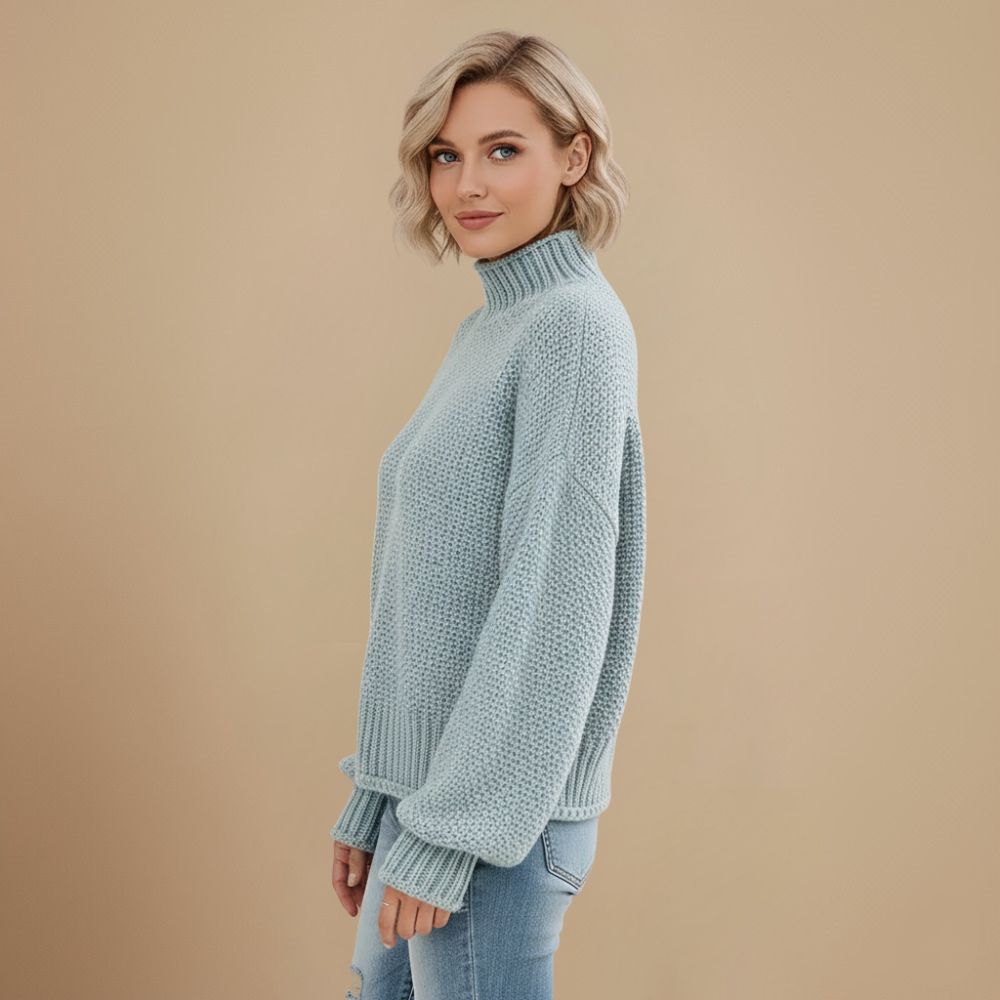 Waffle Knit Turtleneck Women Sweater