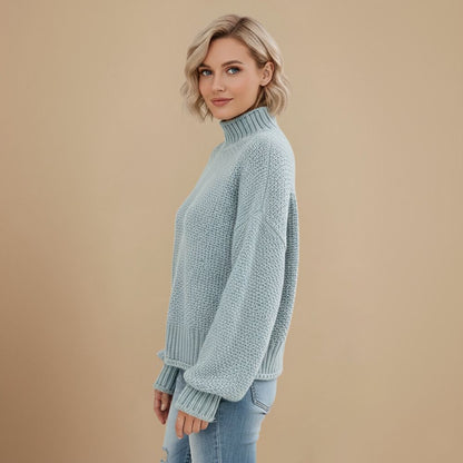 Waffle Knit Turtleneck Women Sweater