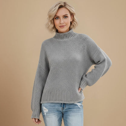 Waffle Knit Turtleneck Women Sweater