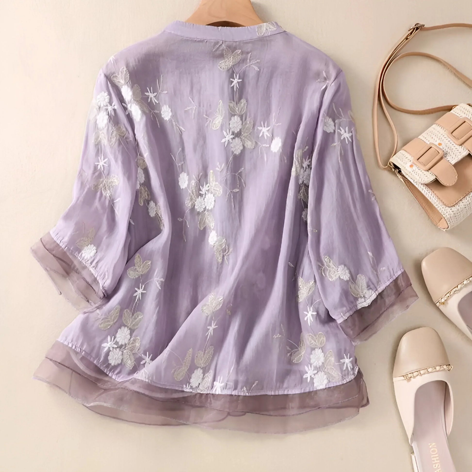 Avery | Lightweight Embroidered Summer Button Top