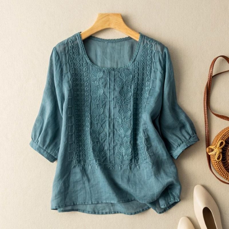 Mariselle | Women’s Embroidered Relaxed Long Sleeve Blouse