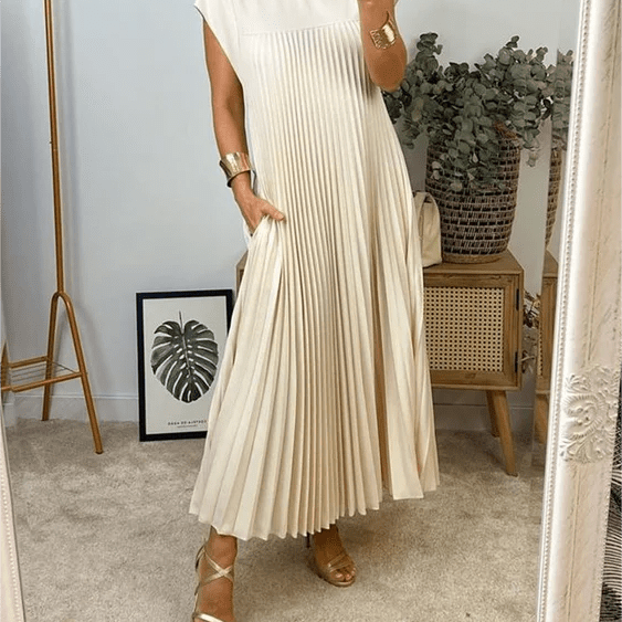 Aurevia | Sleeveless Spring Pleated Maxi Dress