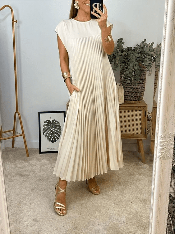 Aurevia | Sleeveless Spring Pleated Maxi Dress