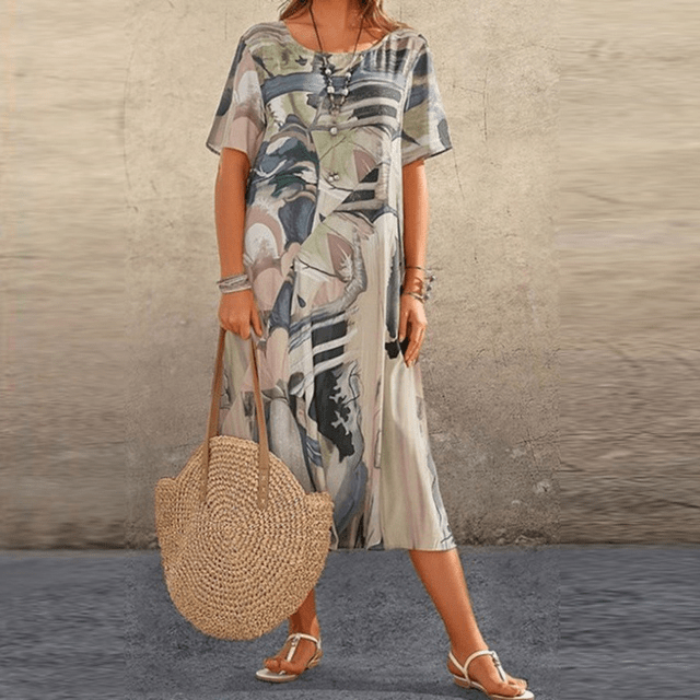 Arvessa | Women’s Short Sleeve Printed Midi Dress