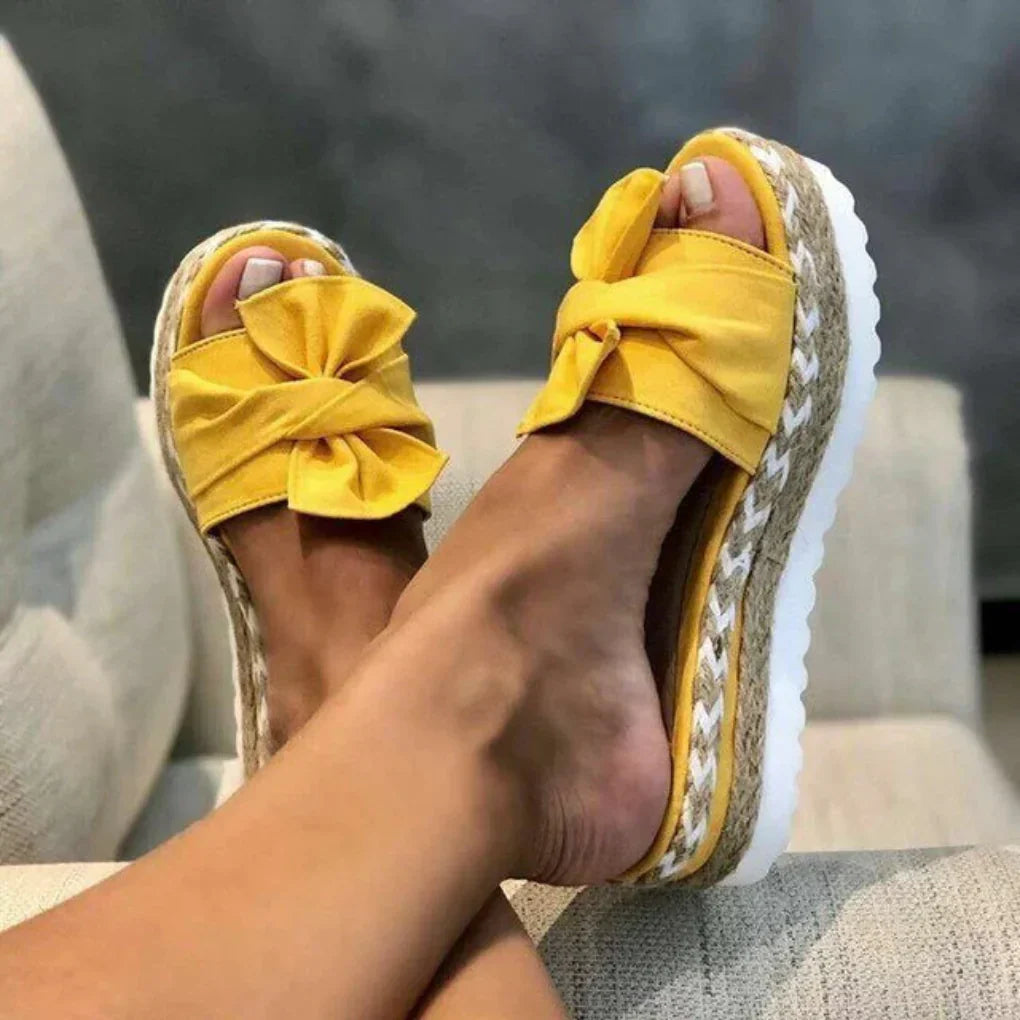 Brisavelle | Women’s Platform Slides with Bow Detail