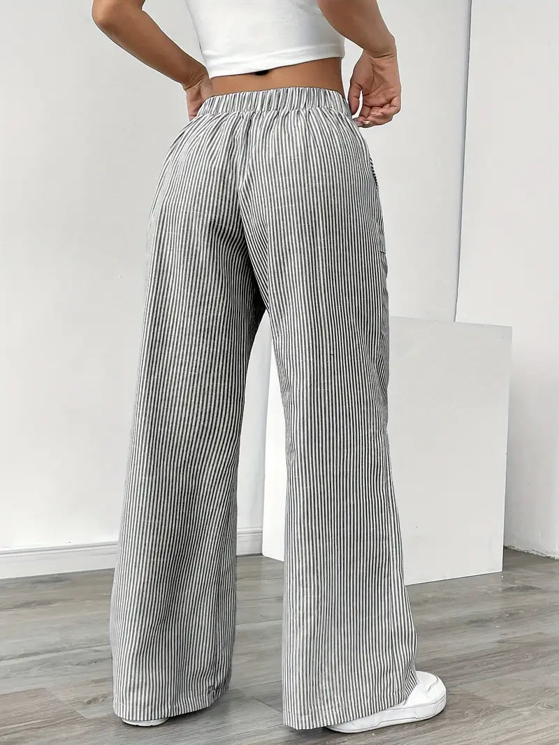 Ribbed Wide Leg Pants – Drawstring Casual Pants for Women