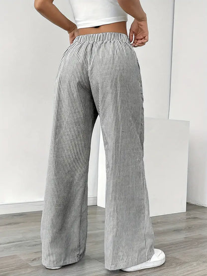 Ribbed Wide Leg Pants – Drawstring Casual Pants for Women