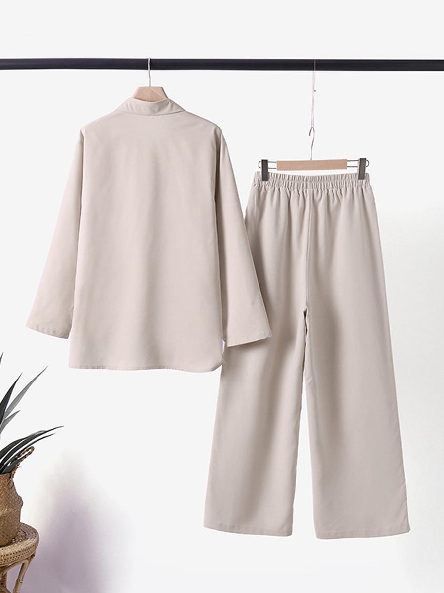 Women 2 Piece Summer Set – Relaxed Shirt and Wide Leg Pants