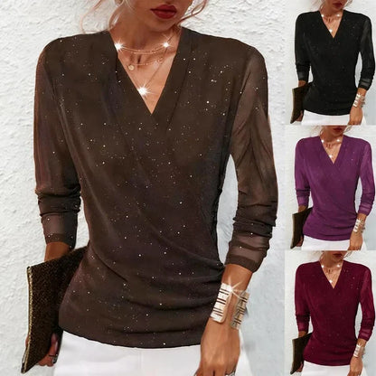 Mira | Women’s Shimmer V-Neck Evening Blouse