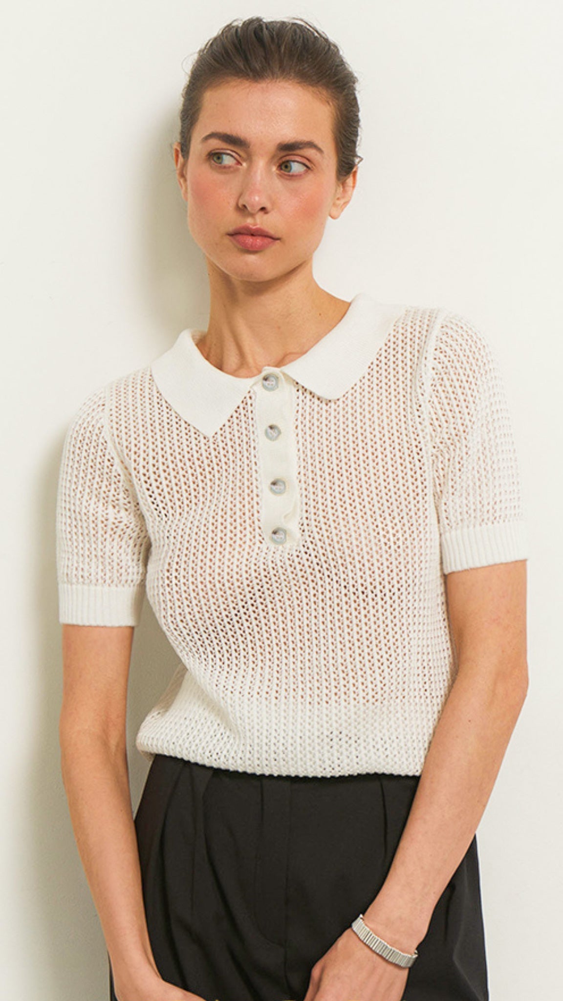 Tavielle | Women’s Textured Knit Short Sleeve Polo Top