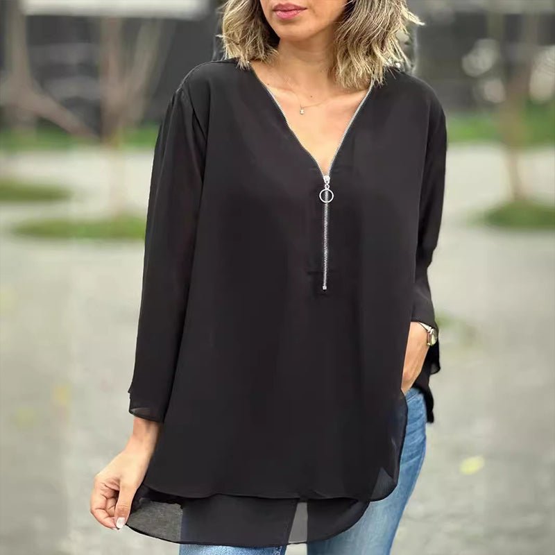 Solmira | Women’s Relaxed Zip Front Tunic Blouse