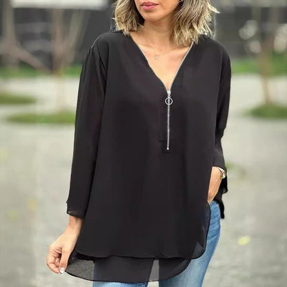 Solmira | Women’s Relaxed Zip Front Tunic Blouse