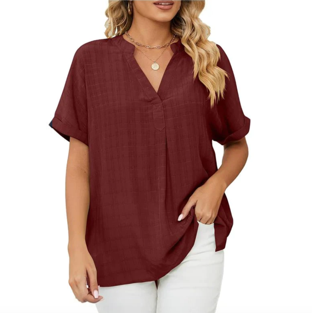 Women’s Short Sleeve Blouse – V-Neck Relaxed Fit Top