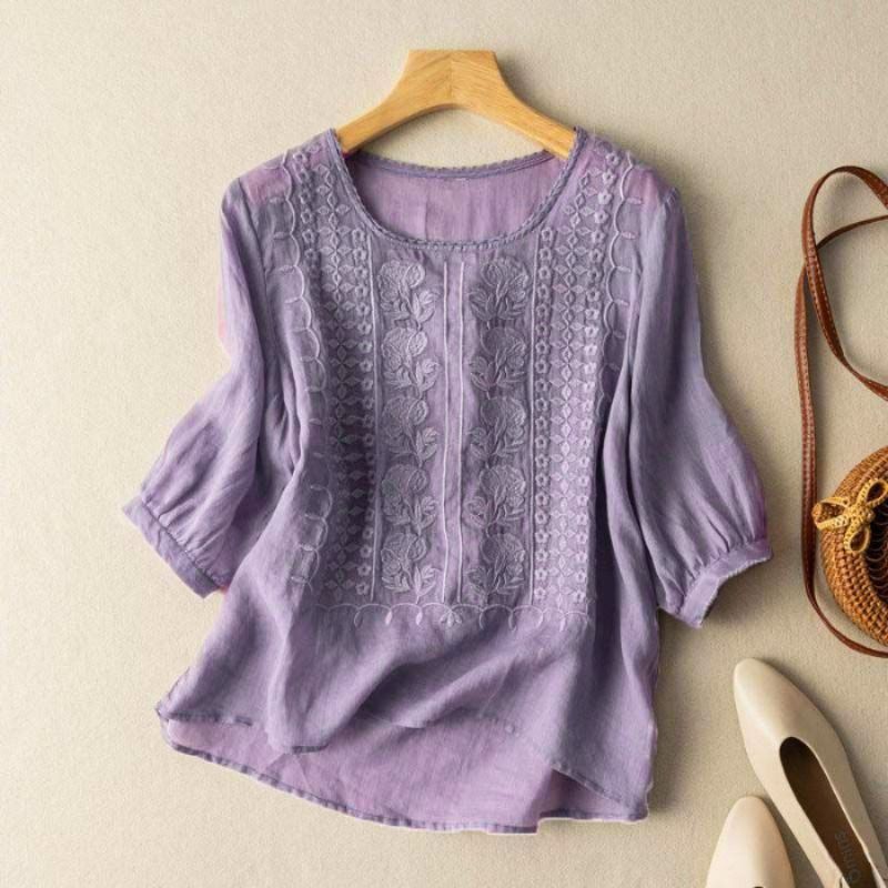 Mariselle | Women’s Embroidered Relaxed Long Sleeve Blouse