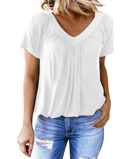 Elowyn | Women’s V-Neck Short Sleeve Relaxed Blouse