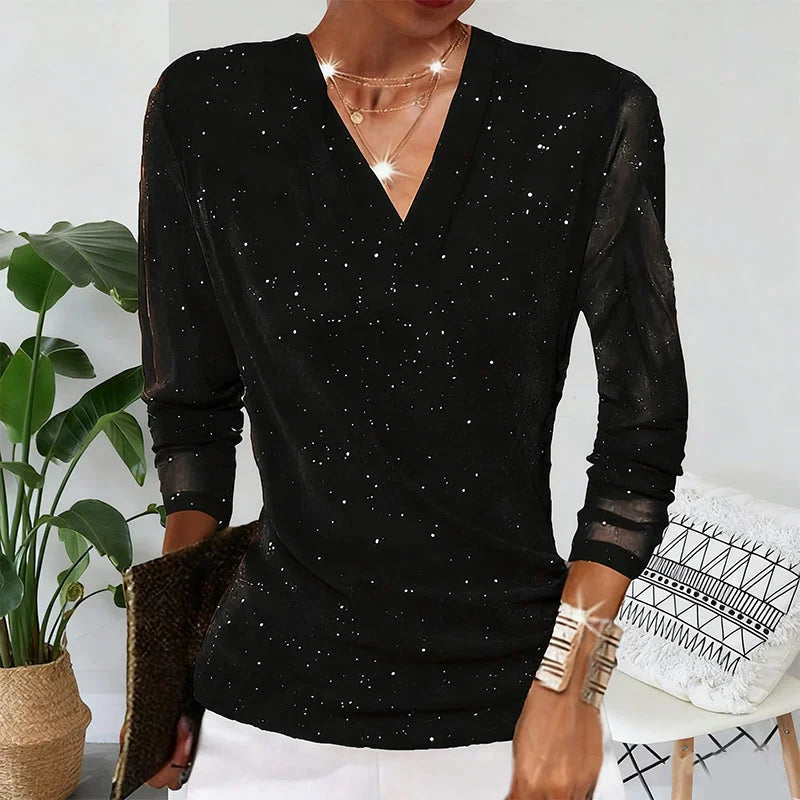 Mira | Women’s Shimmer V-Neck Evening Blouse
