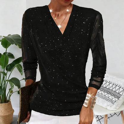 Mira | Women’s Shimmer V-Neck Evening Blouse