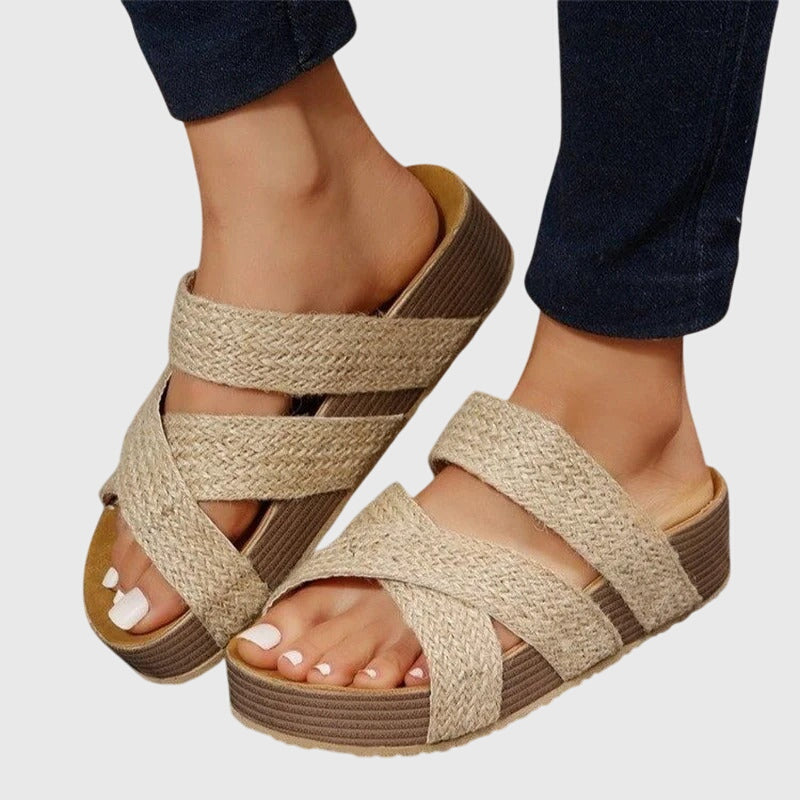 Aurevia | Women's Cross Strap Platform Orthopedic Slides