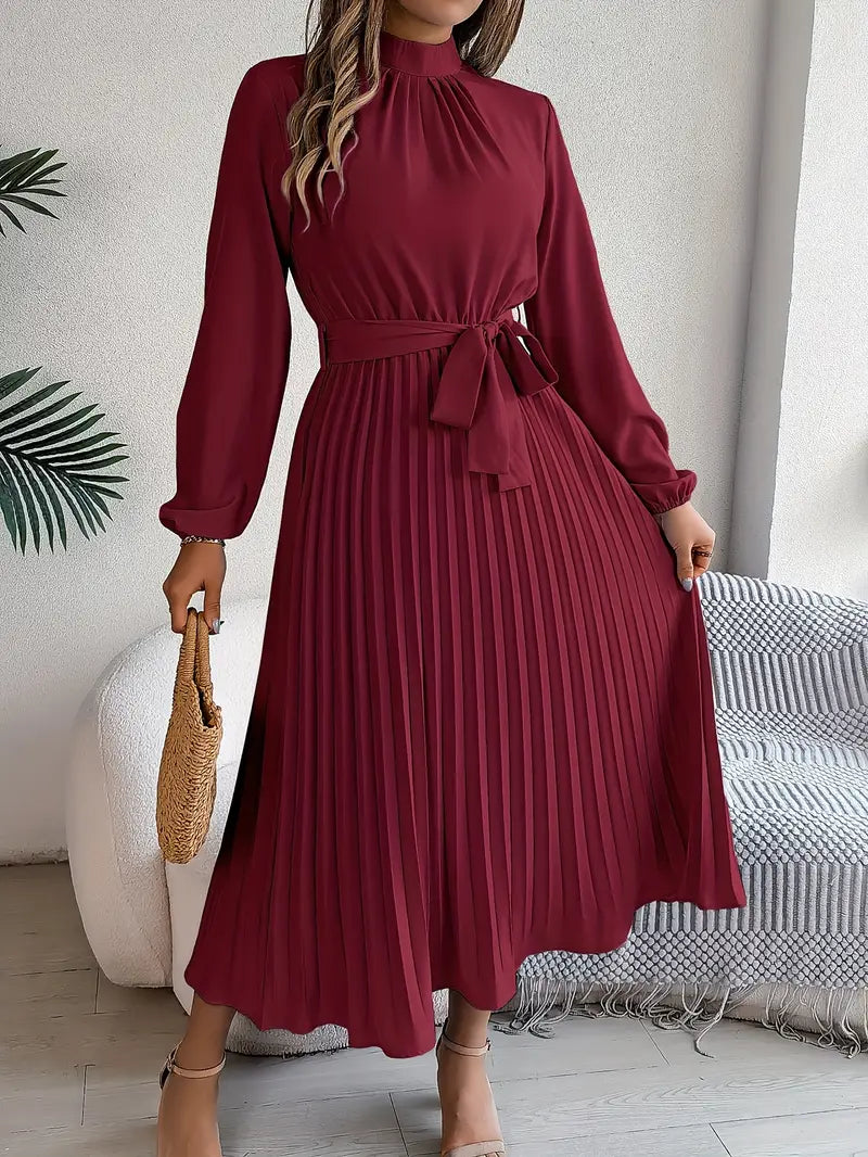 Elyria | Long Sleeve Pleated Midi Dress