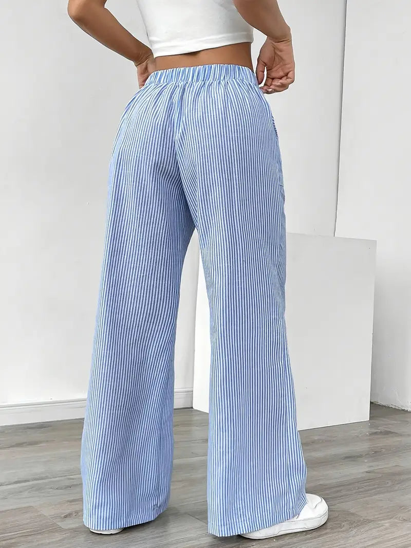 Ribbed Wide Leg Pants – Drawstring Casual Pants for Women