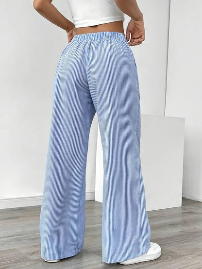 Ribbed Wide Leg Pants – Drawstring Casual Pants for Women