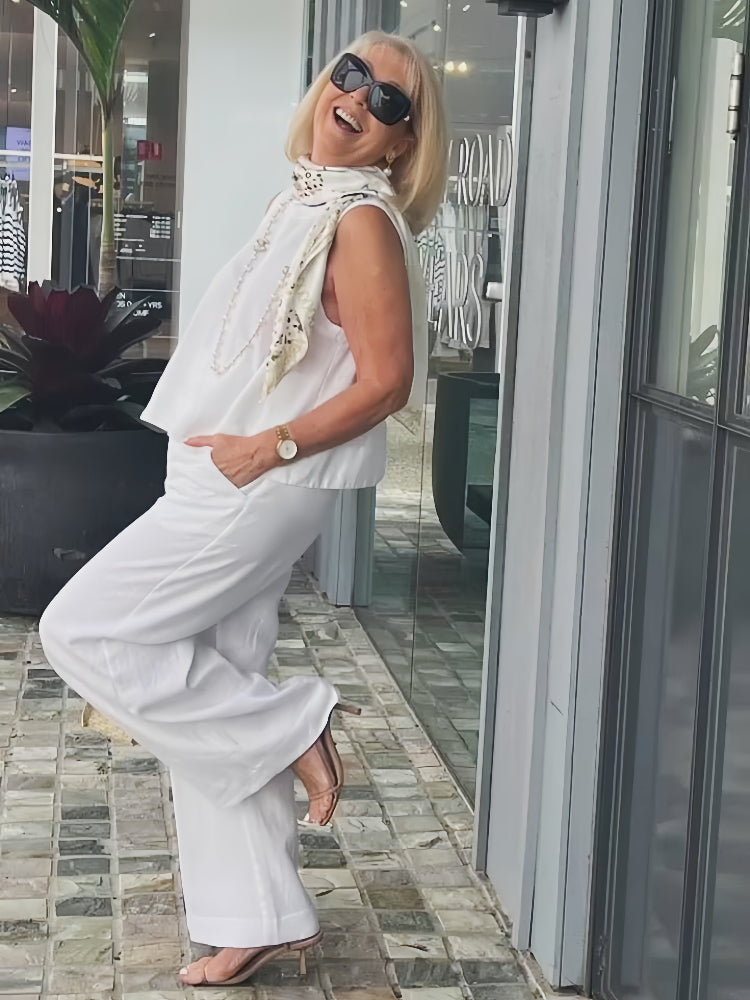 Women’s Casual 2 Piece Summer Set – Sleeveless Top and Wide Leg Pants