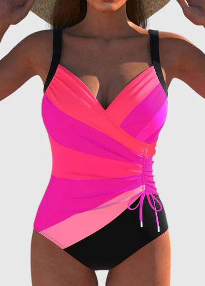 Elvara | Women’s Striped Wrap One Piece Swimsuit