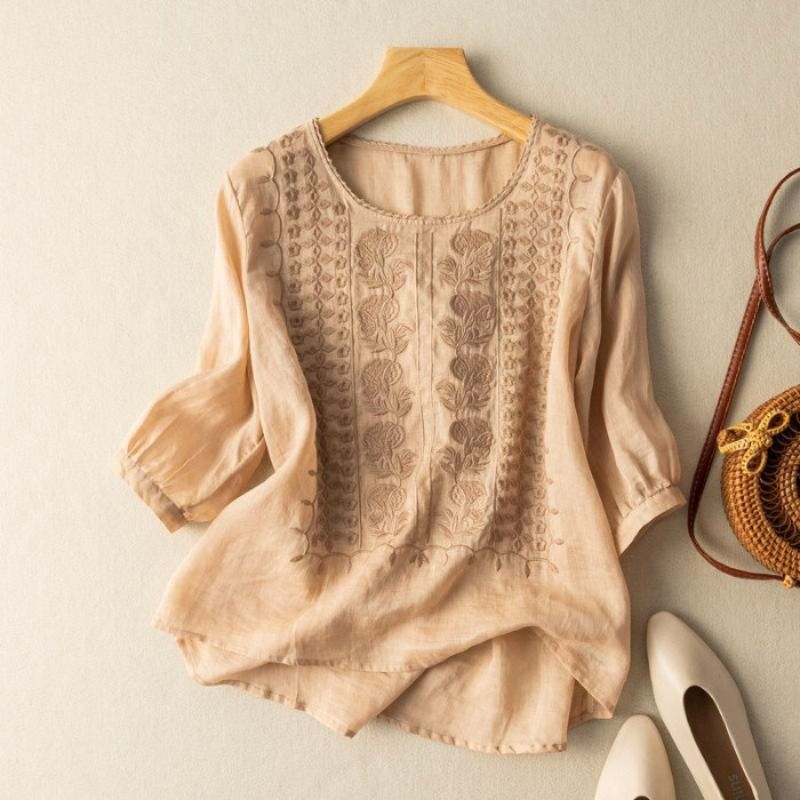 Mariselle | Women’s Embroidered Relaxed Long Sleeve Blouse