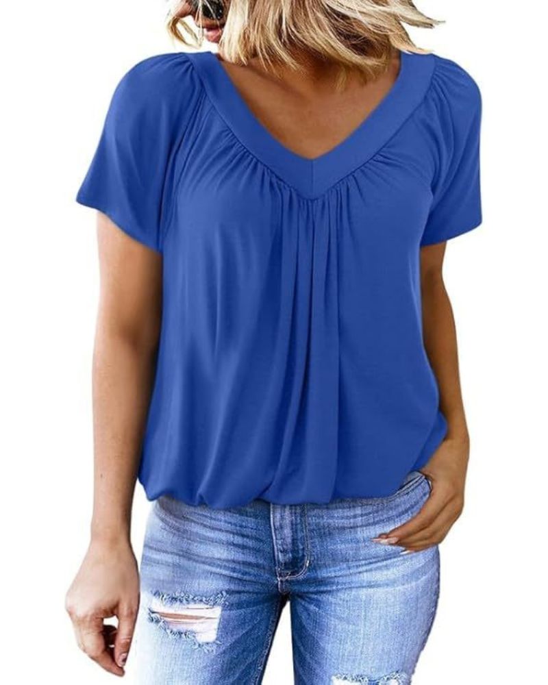 Elowyn | Women’s V-Neck Short Sleeve Relaxed Blouse