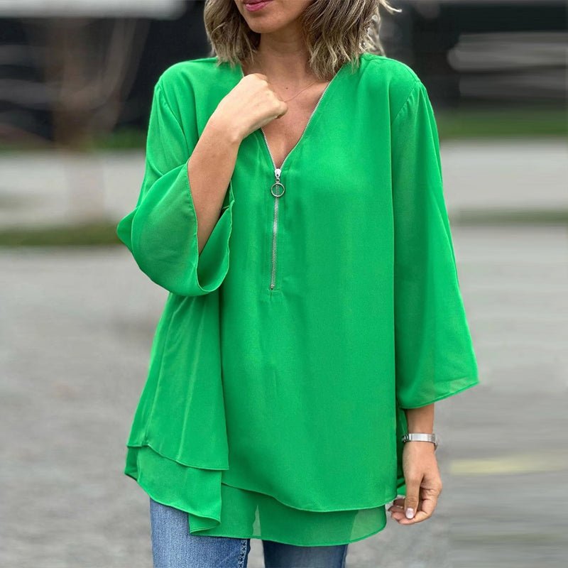 Solmira | Women’s Relaxed Zip Front Tunic Blouse