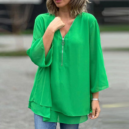 Solmira | Women’s Relaxed Zip Front Tunic Blouse
