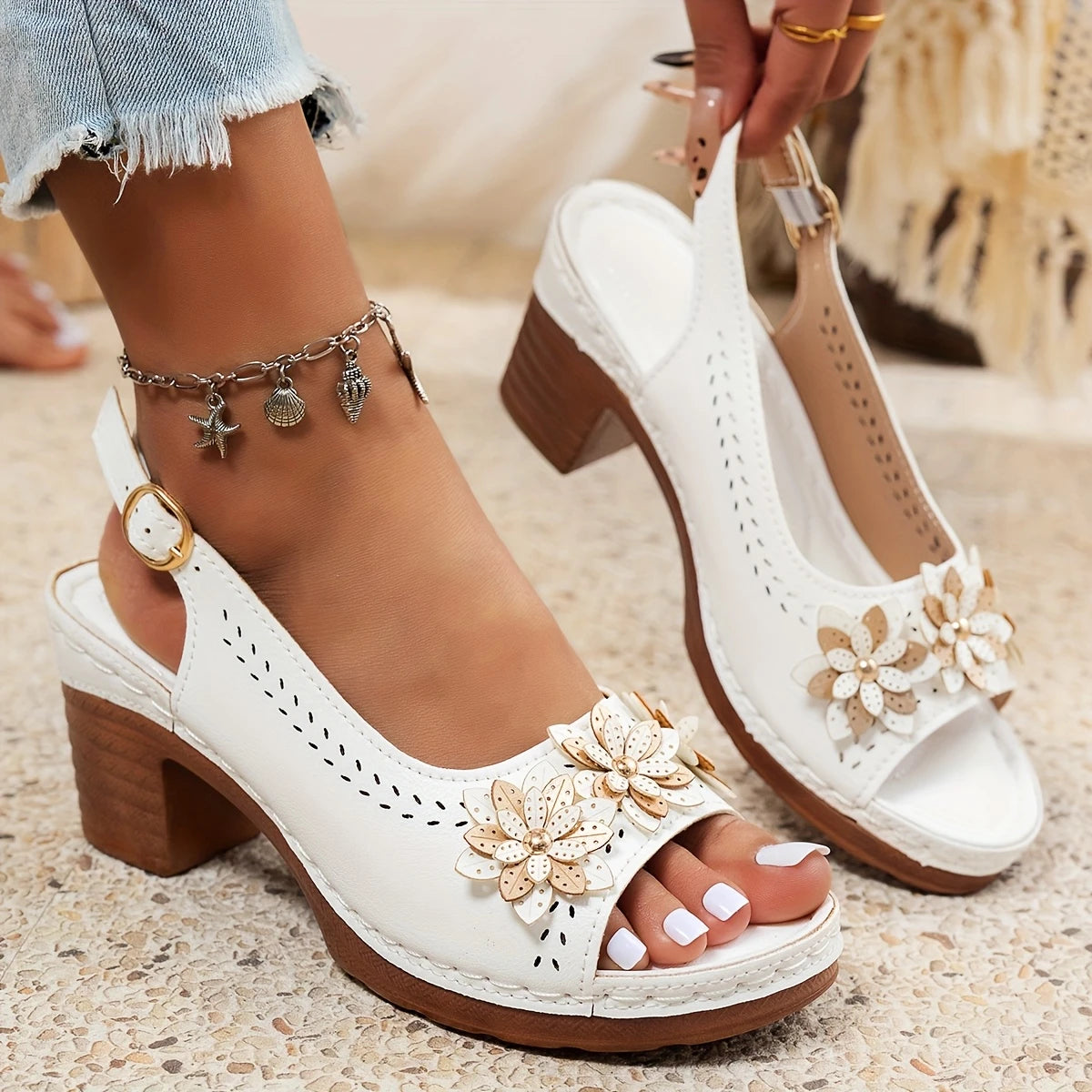 Morgan | Summer Slingback Heeled Sandals with Floral Detail