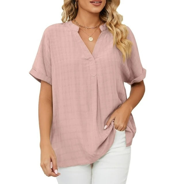 Women’s Short Sleeve Blouse – V-Neck Relaxed Fit Top