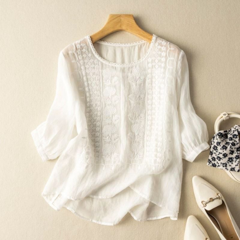 Mariselle | Women’s Embroidered Relaxed Long Sleeve Blouse