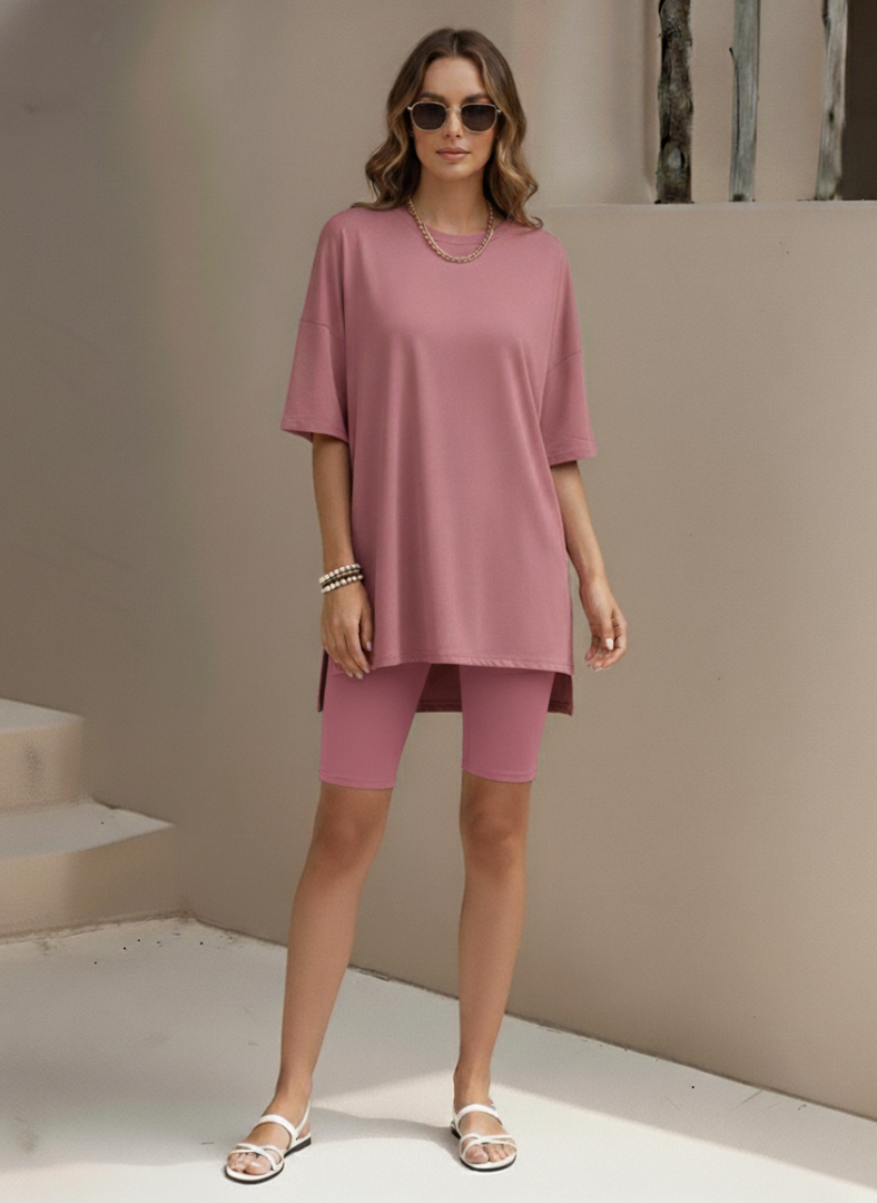 Women’s 2 Piece Summer Set Light – Loose Top and Biker Shorts
